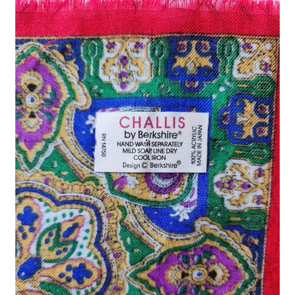 Challis by Berkshire Japan Womens Square Scarf 30" Red Purple Colorful Floral - Picture 3 of 3